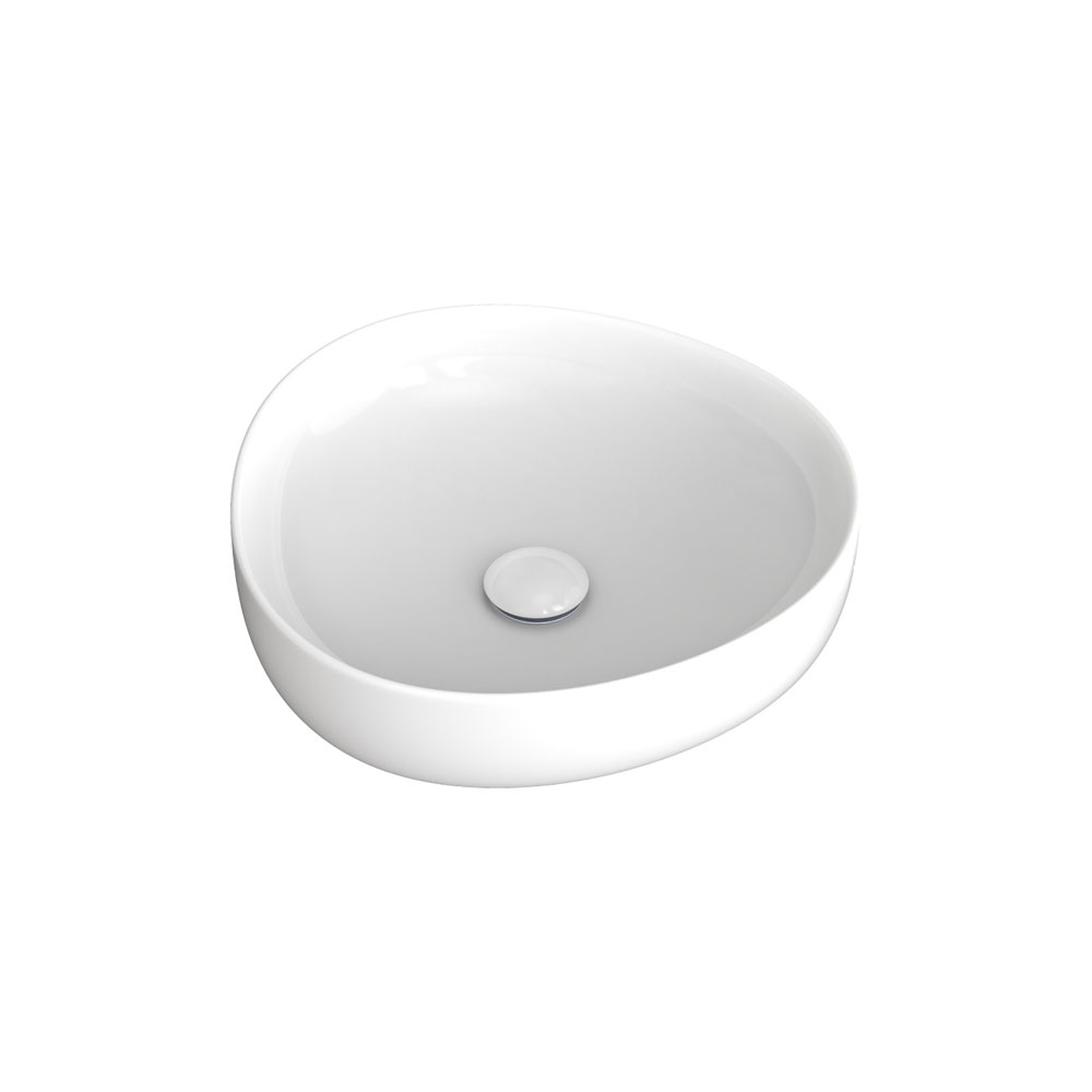 Pebble small gloss white above counter basin with slim 5mm edge and rounded design