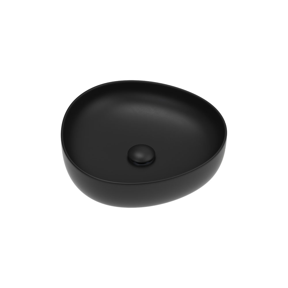 Pebble small matte black above counter basin with slim 5mm edge and rounded design