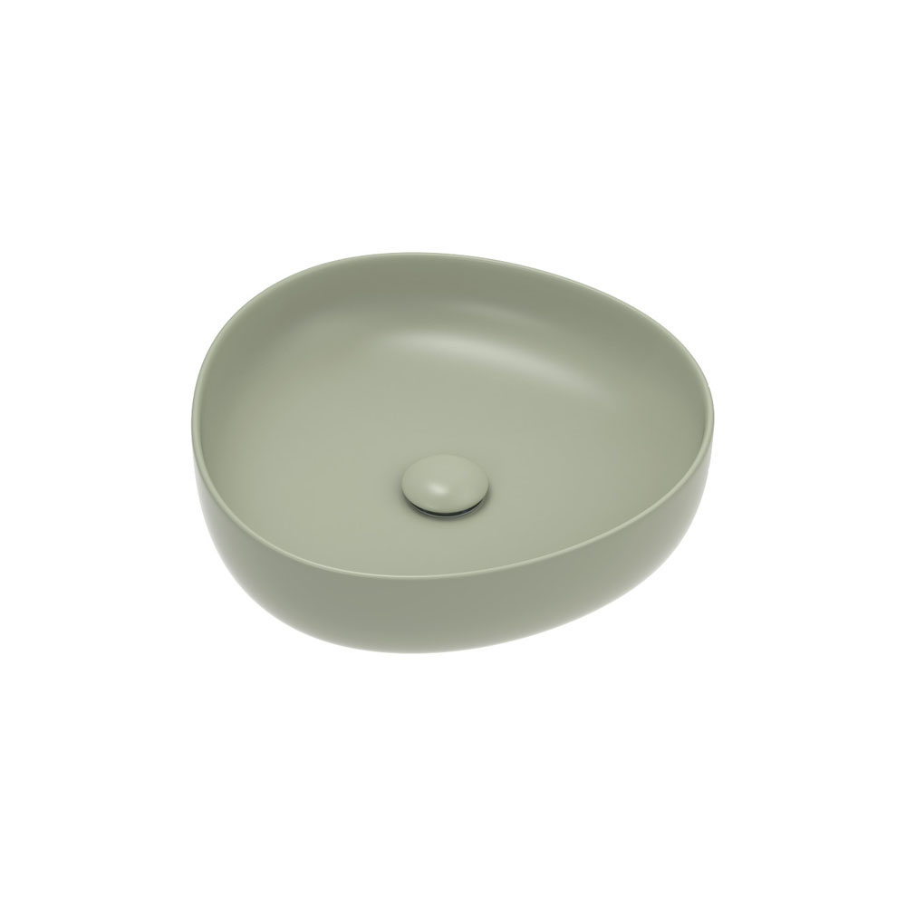 Pebble small matte olive above counter basin with slim edges and organic shape