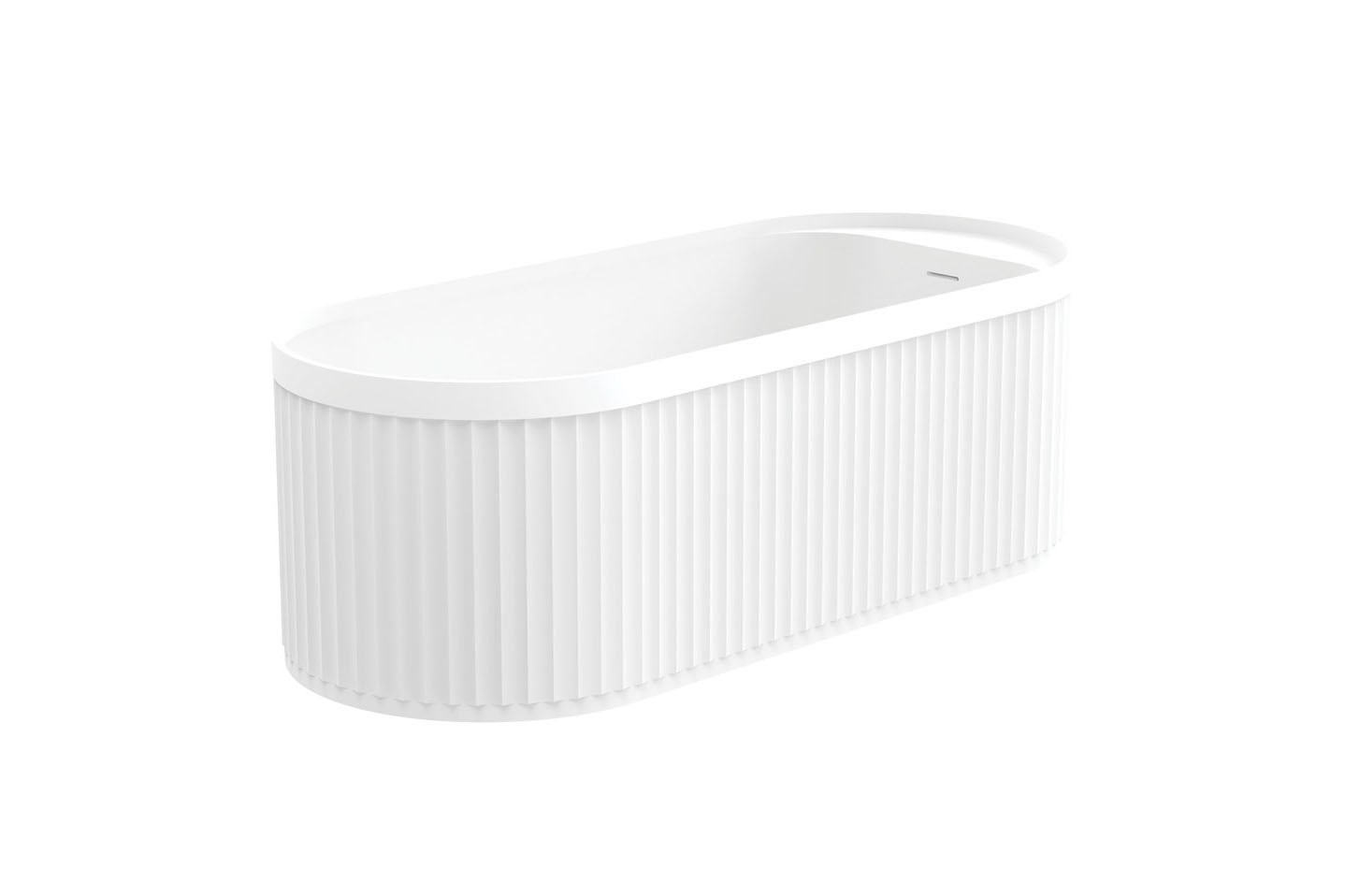 Minka 1700mm freestanding solid surface bath in matte white with fluted design.