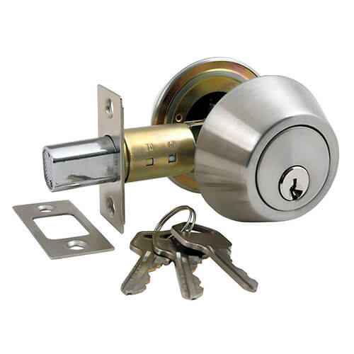 Double cylinder deadbolt in brushed nickel with C4 keyway and adjustable backset