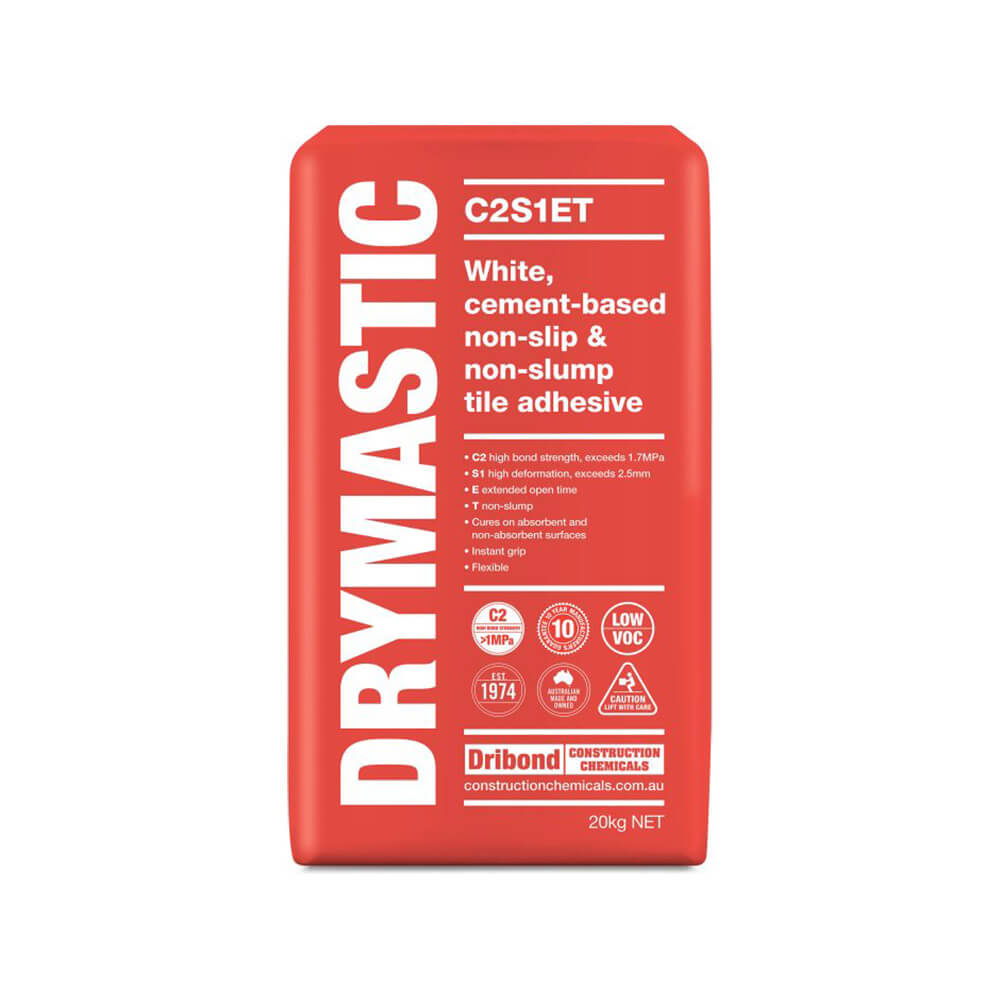 Drymastic flexible white tile adhesive for porcelain and stone tiles